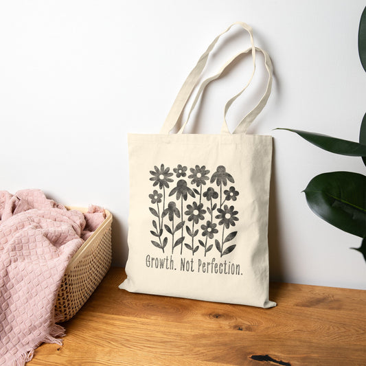 Growth Not Perfection Tote Bag (15" x 16")