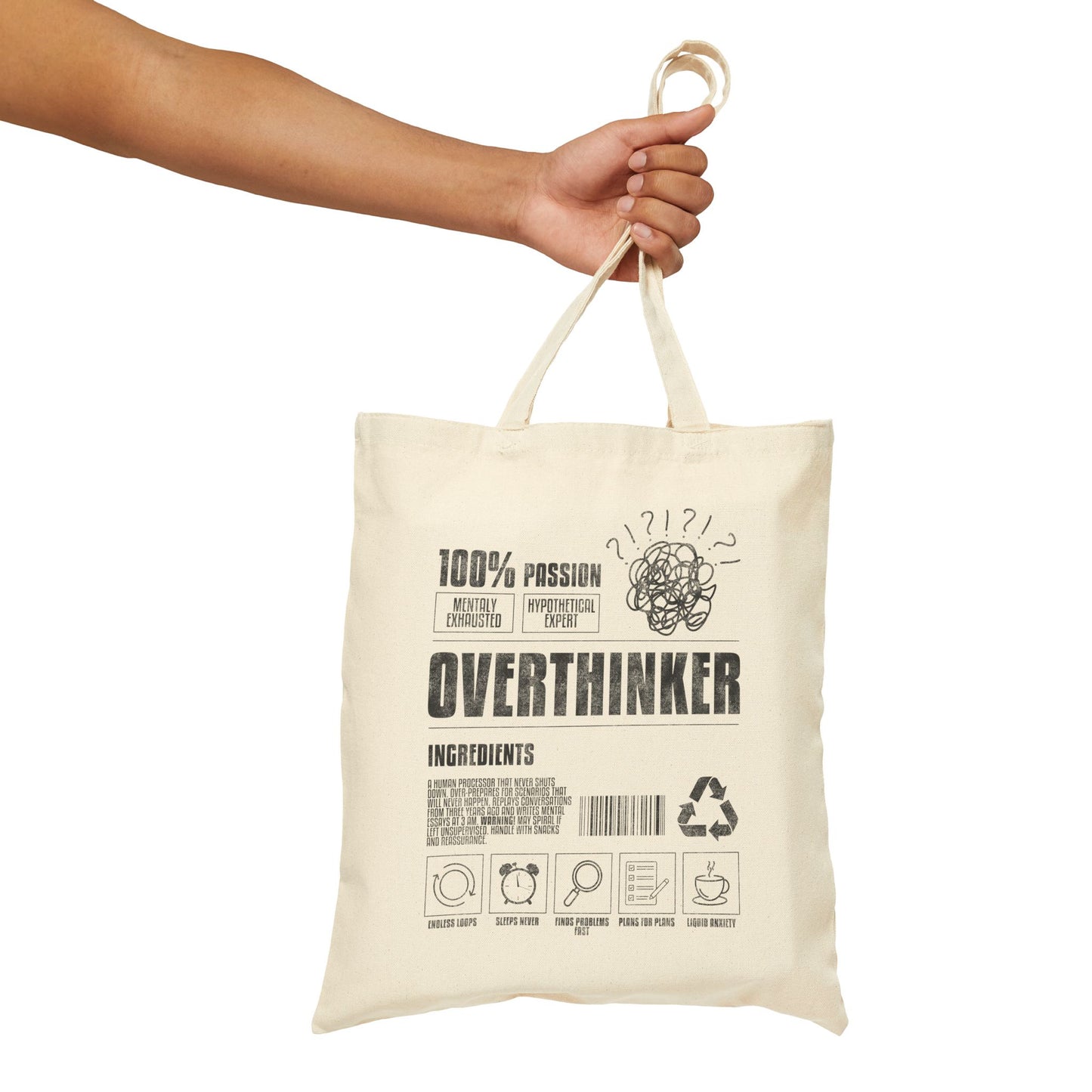 Overthinker Ingredients Tote Bag (15" x 16")