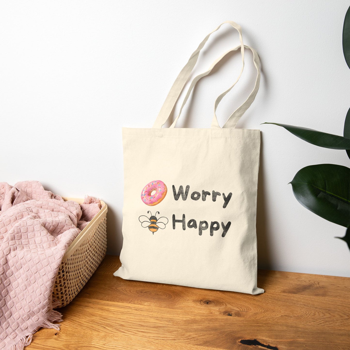 Donut Worry Bee Happy Tote Bag (15" x 16")