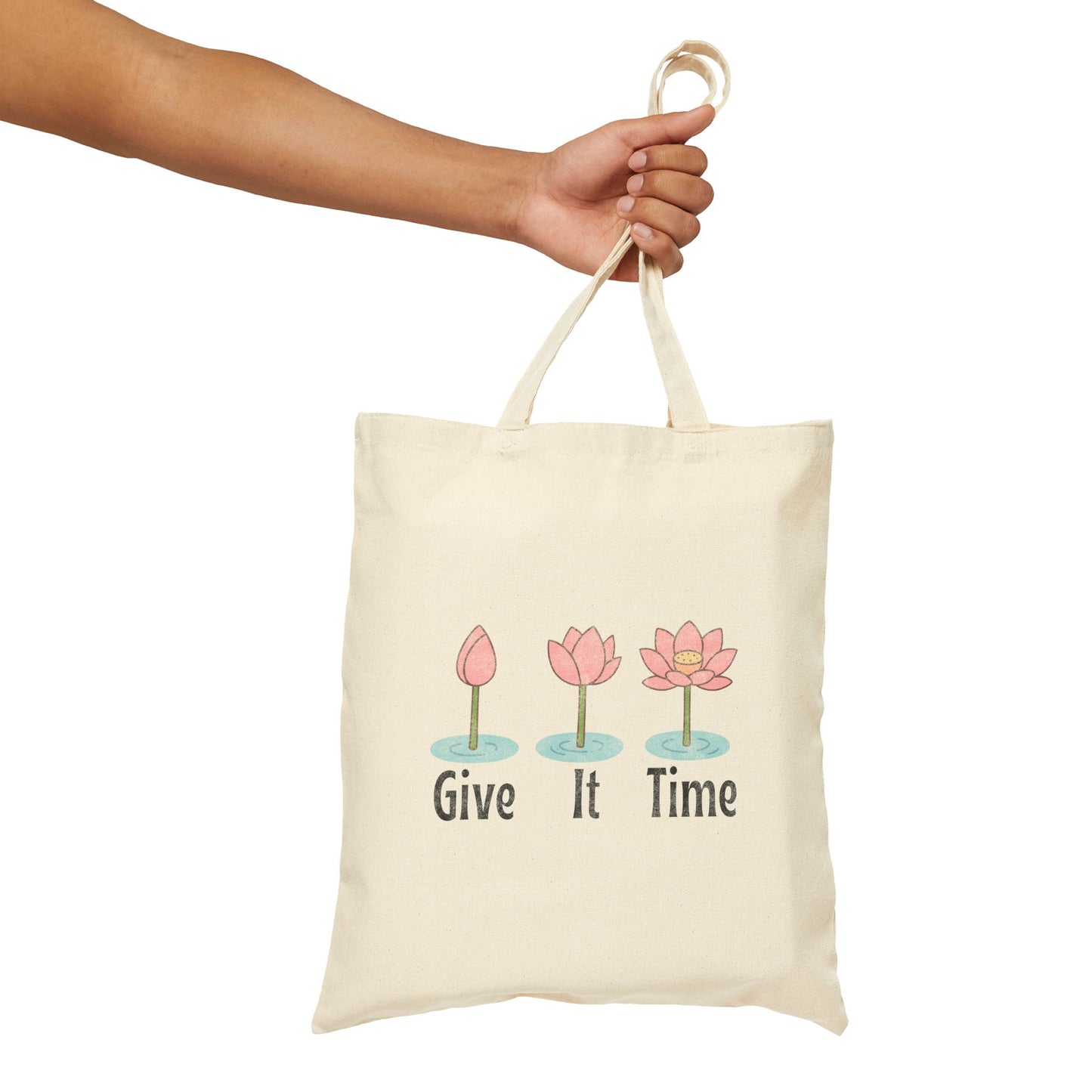 Give It Time Lotus Tote Bag (15" x 16")